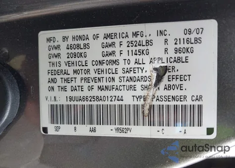 2008 Acura Tl 3.2 z USA, uszkodzony, nr VIN 19UUA66258A012744